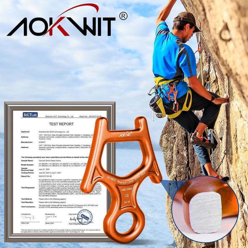 AOKWIT 30kN Figure 8 Descender 7075 Aluminum Alloy Heavy Duty Belaying and Rappelling Device Tree Climbing Gear for Rock Climbing Mountaineering Arborist Caving Rescue Aerial Work Yoga 8-12mm Ropes - Image 2